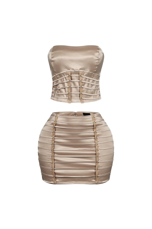 Nova Satin Lace Up Top & Skirt SET